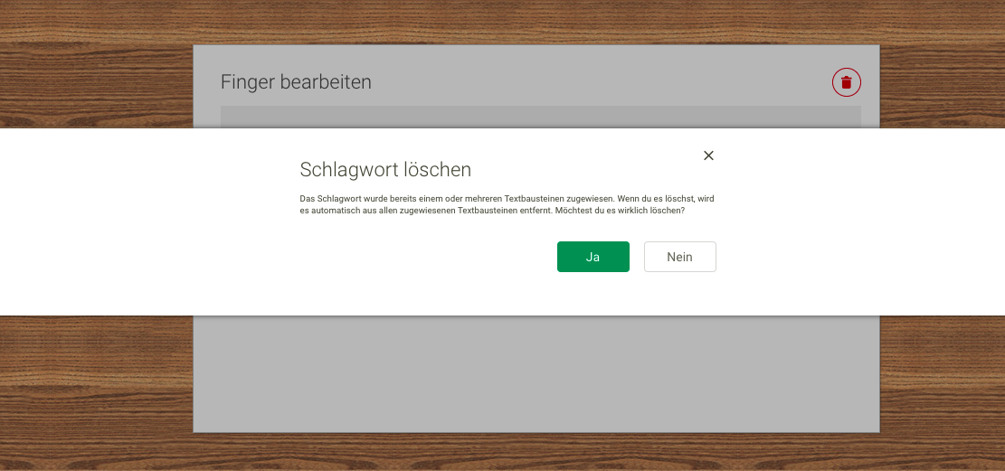 Screenshot Menü Dokumentation Schlagworte löschen